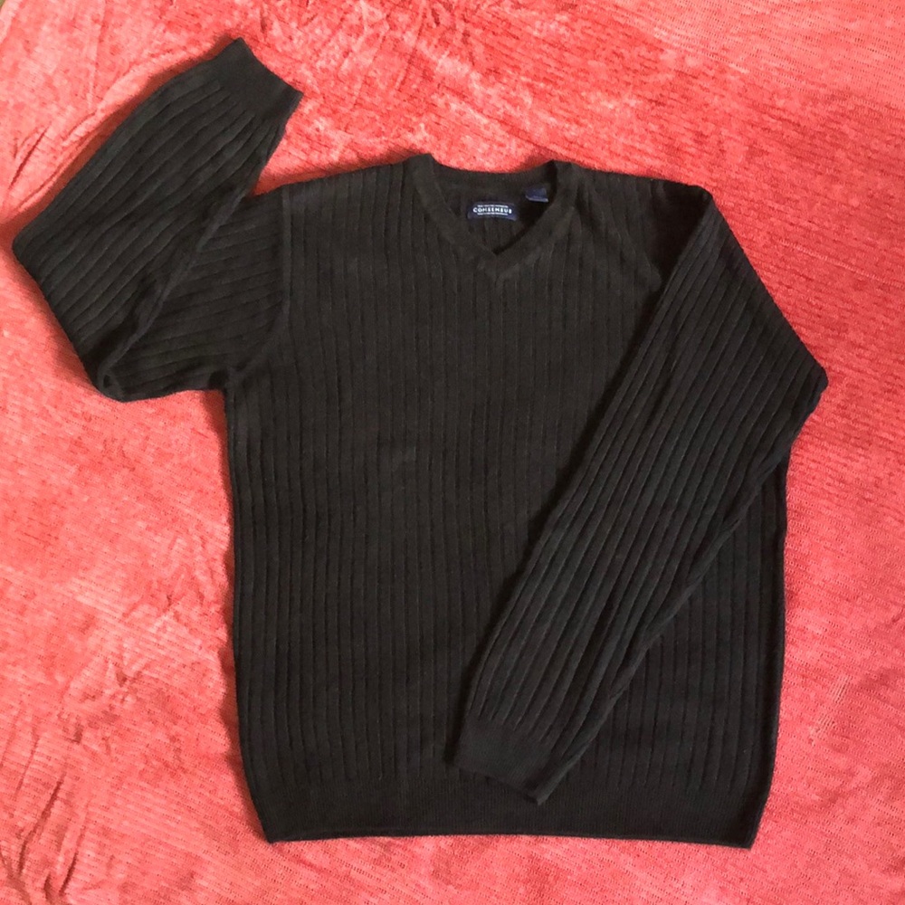 Black V-Neck Ribbed Sweater